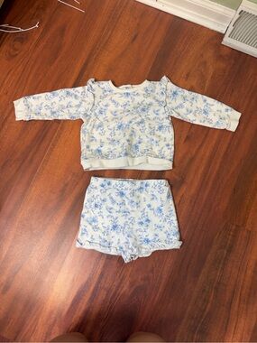 Little Me Cream and Blue Floral Baby Lounge Set